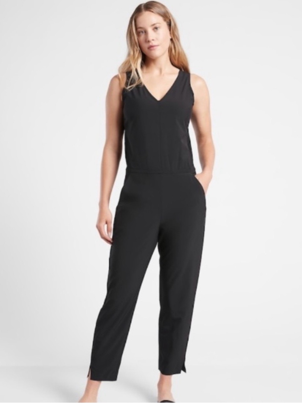 Athleta Black Sleeveless V-Neck Slim Leg Jumpsuit
